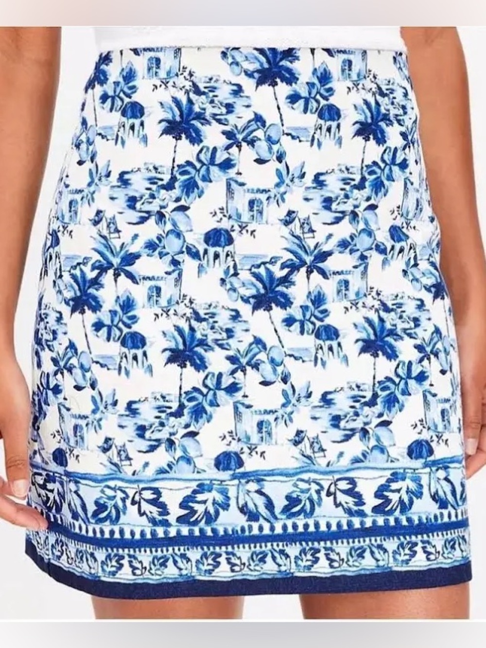 LOFT White and Blue Tropical Print Skirt - size 4